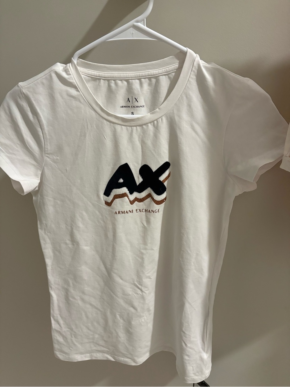 Armani Exchange White Short Sleeve Tee with Multicolor AX Logo